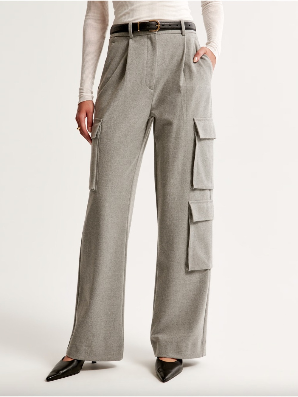 Abercrombie & Fitch Sloane Brushed Suiting Wide-leg Cargo Pants in Gray Size 00